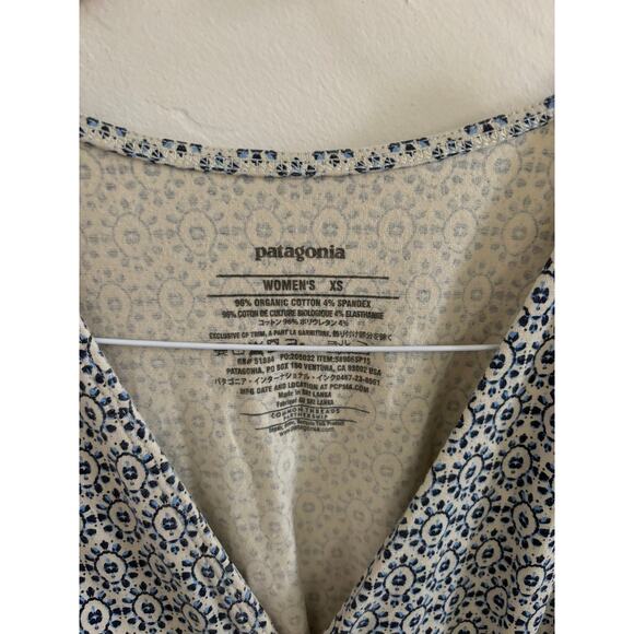 Patagonia Dress Women's XS Margo Organic Cotton Blue Cream V Neck Knee Length - Picture 4 of 6